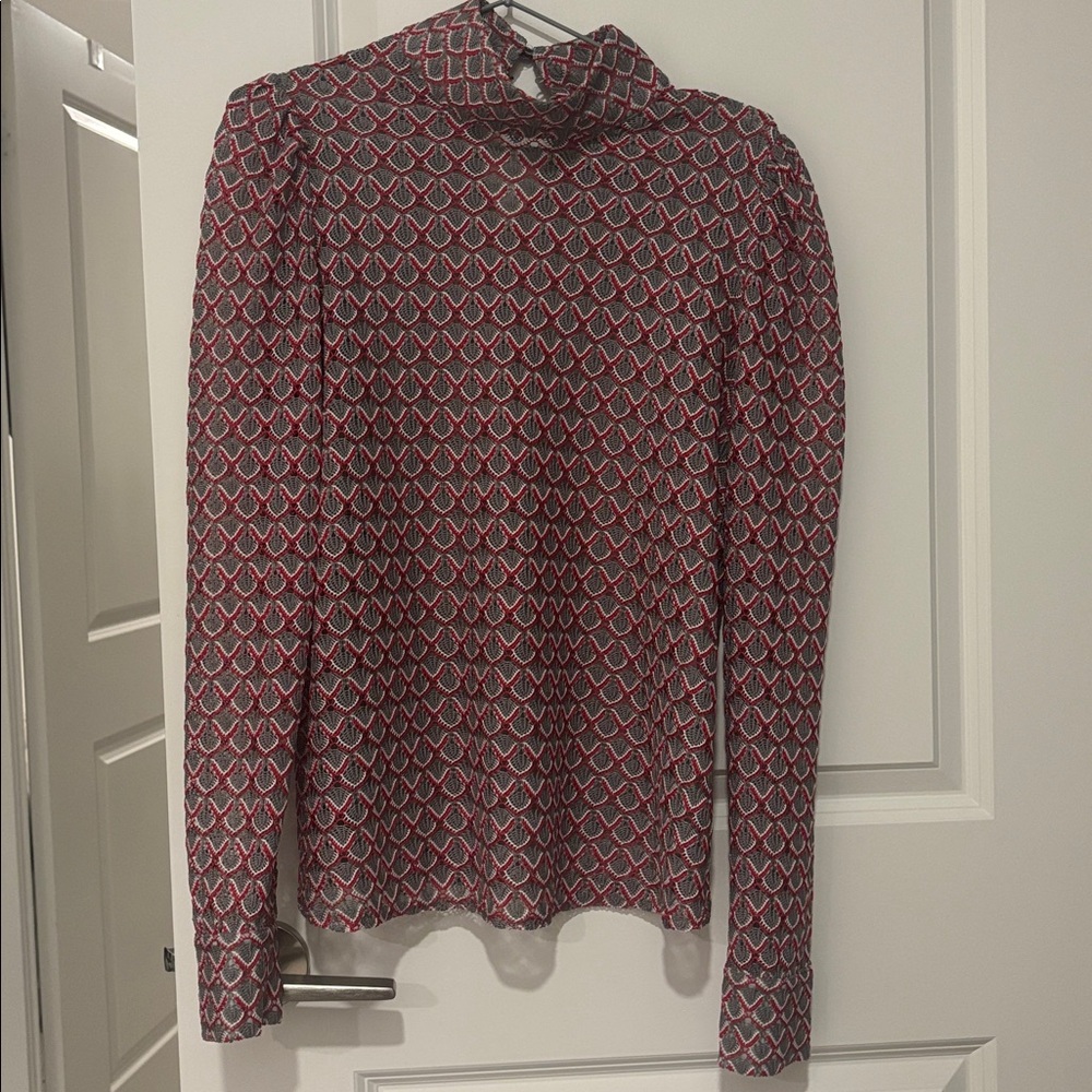 Local European Red and Gray Geometric Blouse